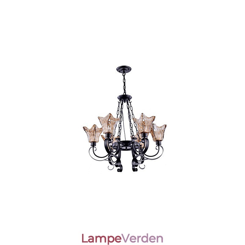 Lysekrone 6 lys glas traditionel klassisk vintage