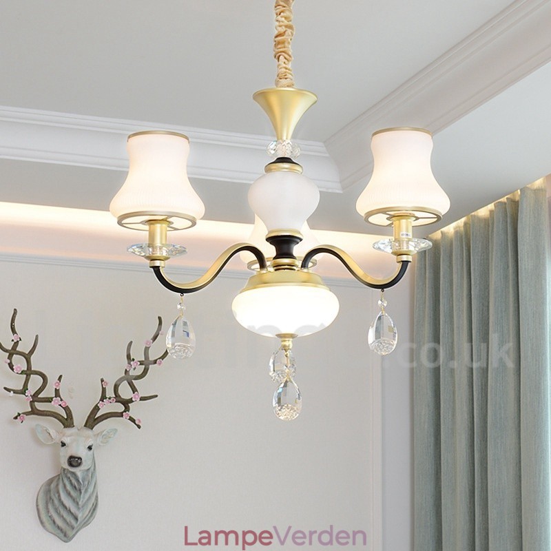 3 lys retro rustik luksus krystal pendel lysekrone med glasskærm