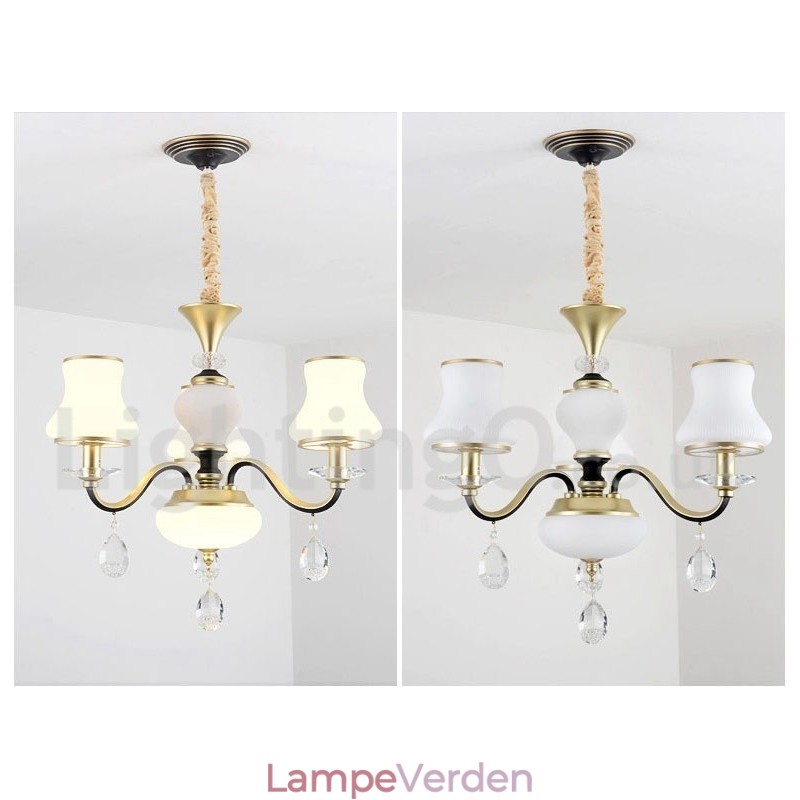 3 lys retro rustik luksus krystal pendel lysekrone med glasskærm