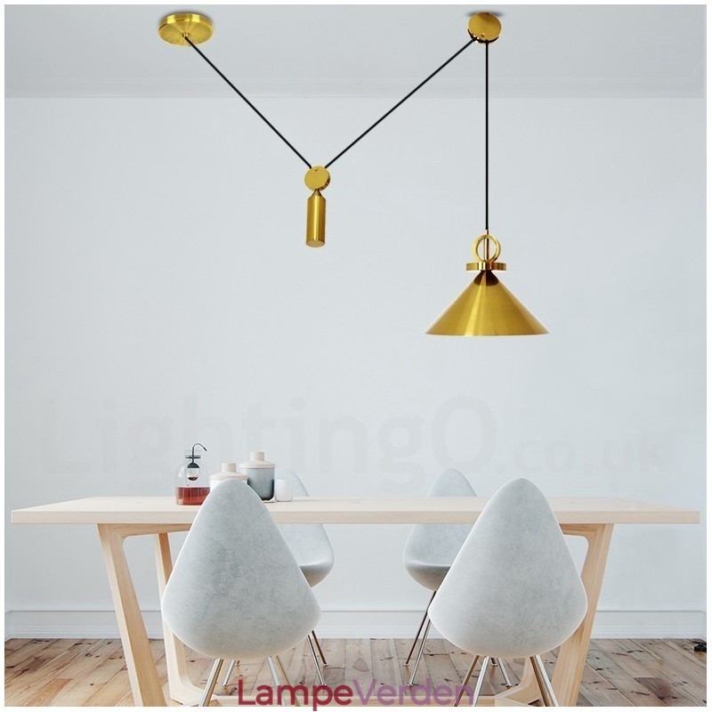 Ren kobber Moderne moderne nordisk stil stigning og fald Pendellampe Messing Loftslampe