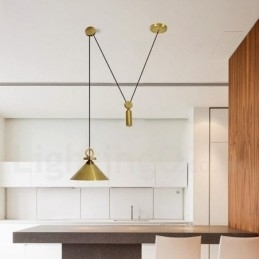 Ren kobber Moderne moderne nordisk stil stigning og fald Pendellampe Messing Loftslampe