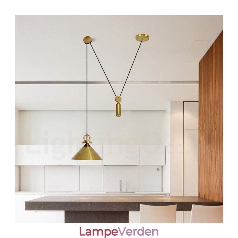 Ren kobber Moderne moderne nordisk stil stigning og fald Pendellampe Messing Loftslampe