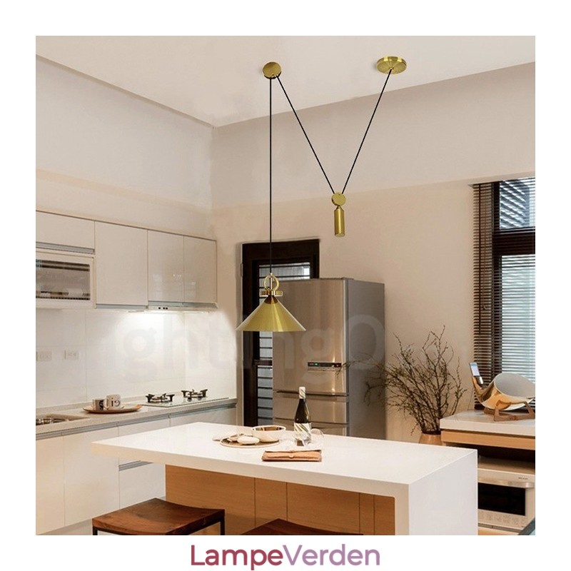 Ren kobber Moderne moderne nordisk stil stigning og fald Pendellampe Messing Loftslampe