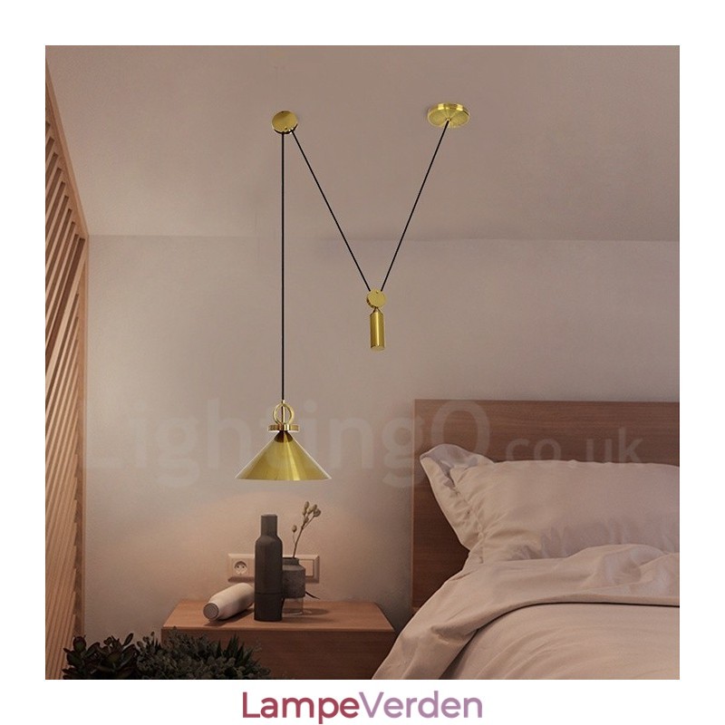 Ren kobber Moderne moderne nordisk stil stigning og fald Pendellampe Messing Loftslampe