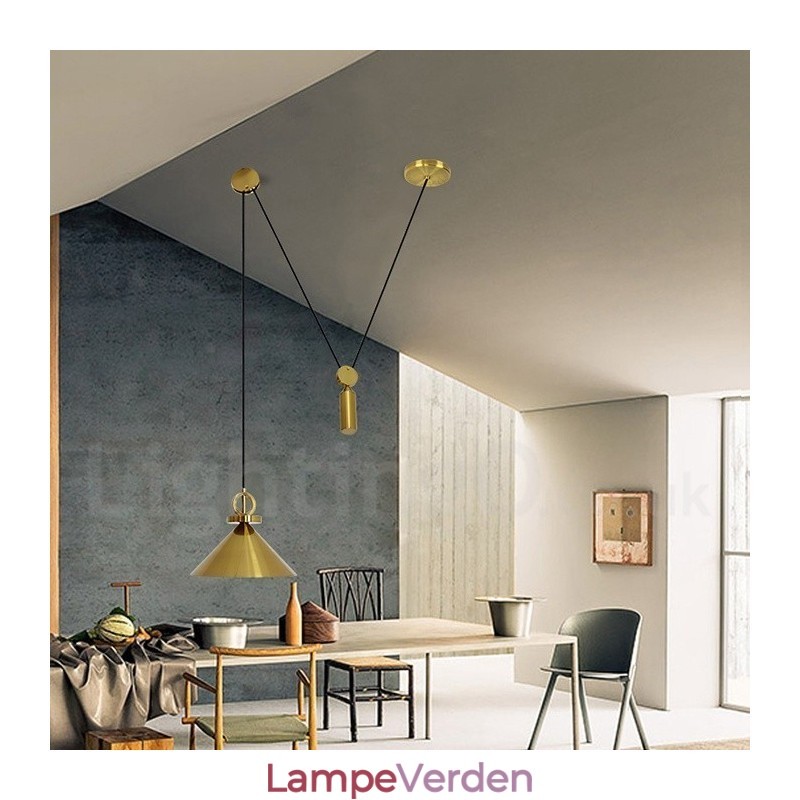 Ren kobber Moderne moderne nordisk stil stigning og fald Pendellampe Messing Loftslampe