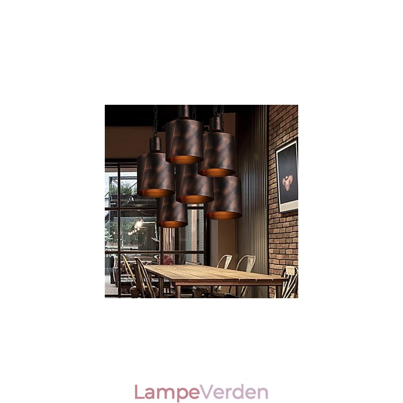 Lysekrone Rustik Lodge Drum Metal Pendel Light