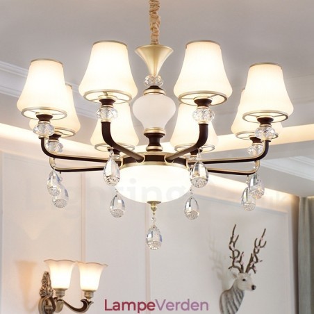 Moderne Moderne Retro Luksus Krystal Pendel Lysekrone med Glasskærm