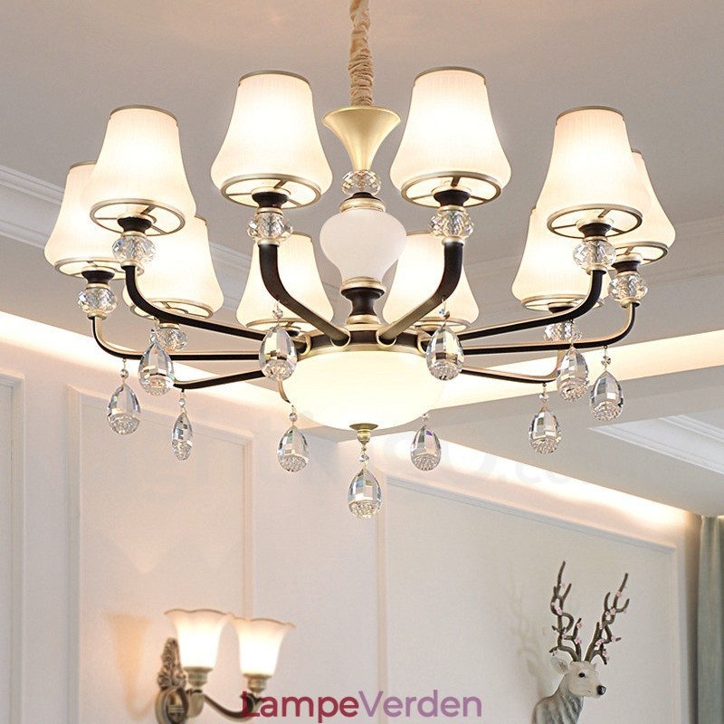 Moderne Moderne Retro Luksus Krystal Pendel Lysekrone med Glasskærm