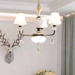 Moderne Moderne Retro Luksus Krystal Pendel Lysekrone med Glasskærm