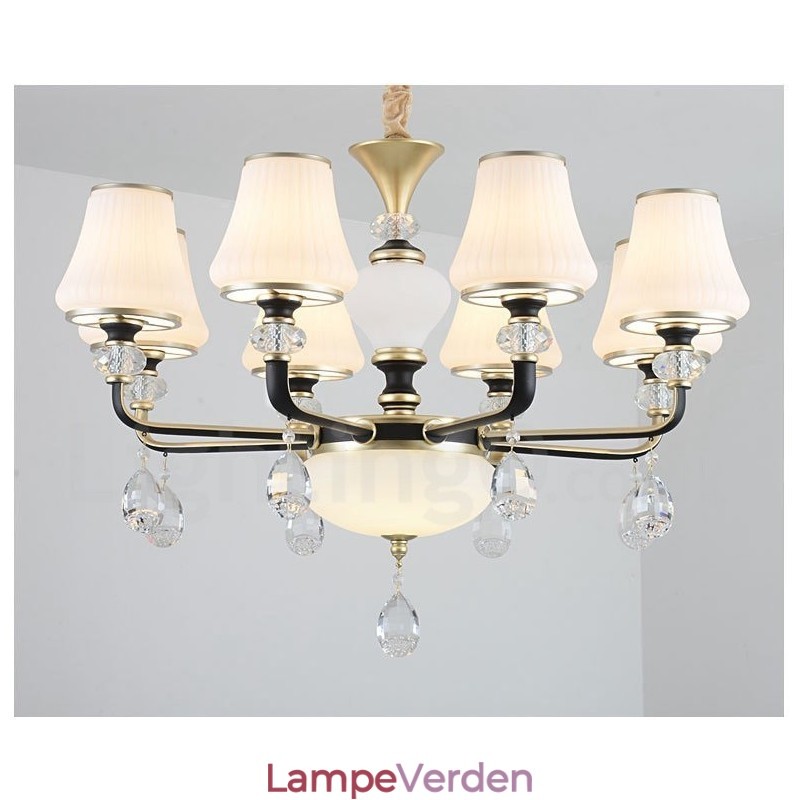 Moderne Moderne Retro Luksus Krystal Pendel Lysekrone med Glasskærm