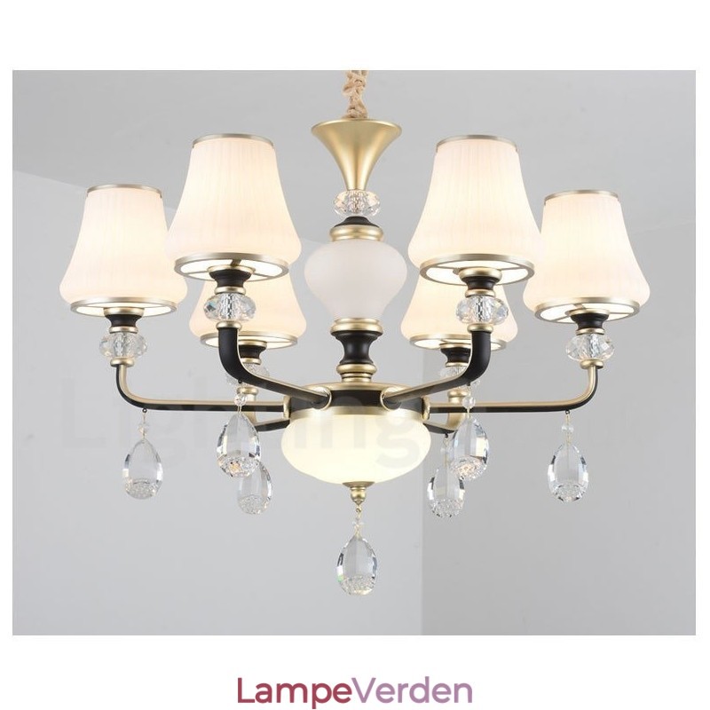 Moderne Moderne Retro Luksus Krystal Pendel Lysekrone med Glasskærm