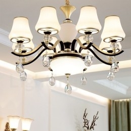 Moderne Moderne Retro Luksus Krystal Pendel Lysekrone med Glasskærm