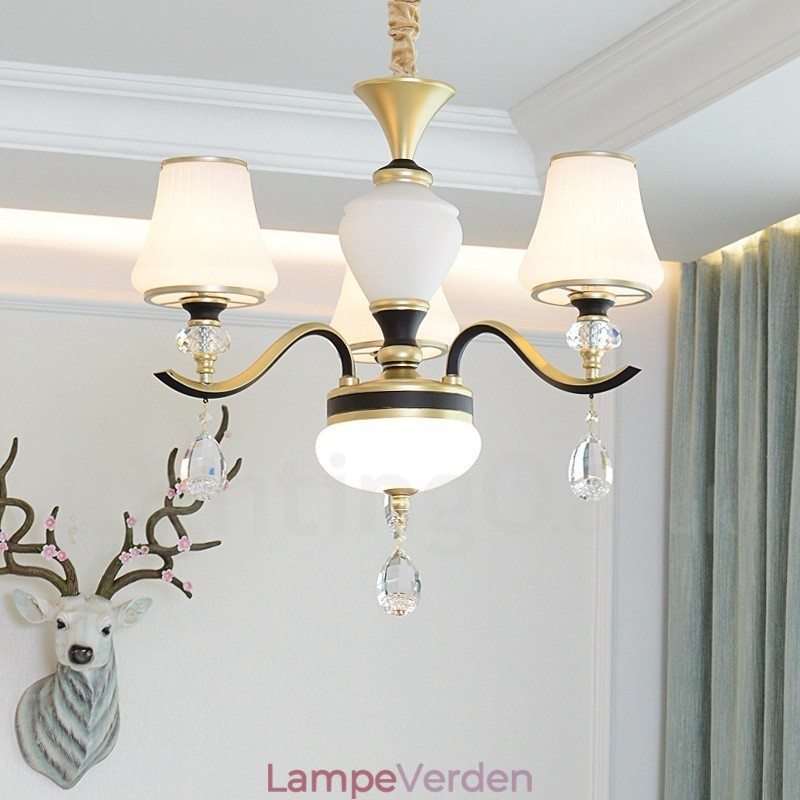 Moderne Moderne Retro Luksus Krystal Pendel Lysekrone med Glasskærm