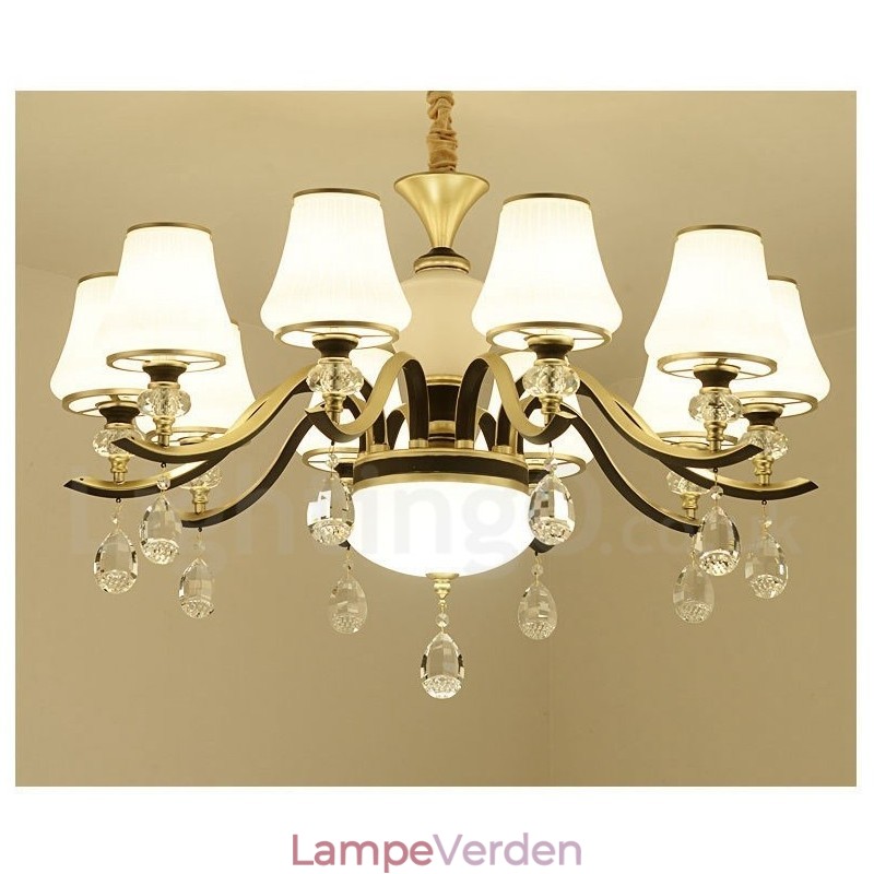 Moderne Moderne Retro Luksus Krystal Pendel Lysekrone med Glasskærm