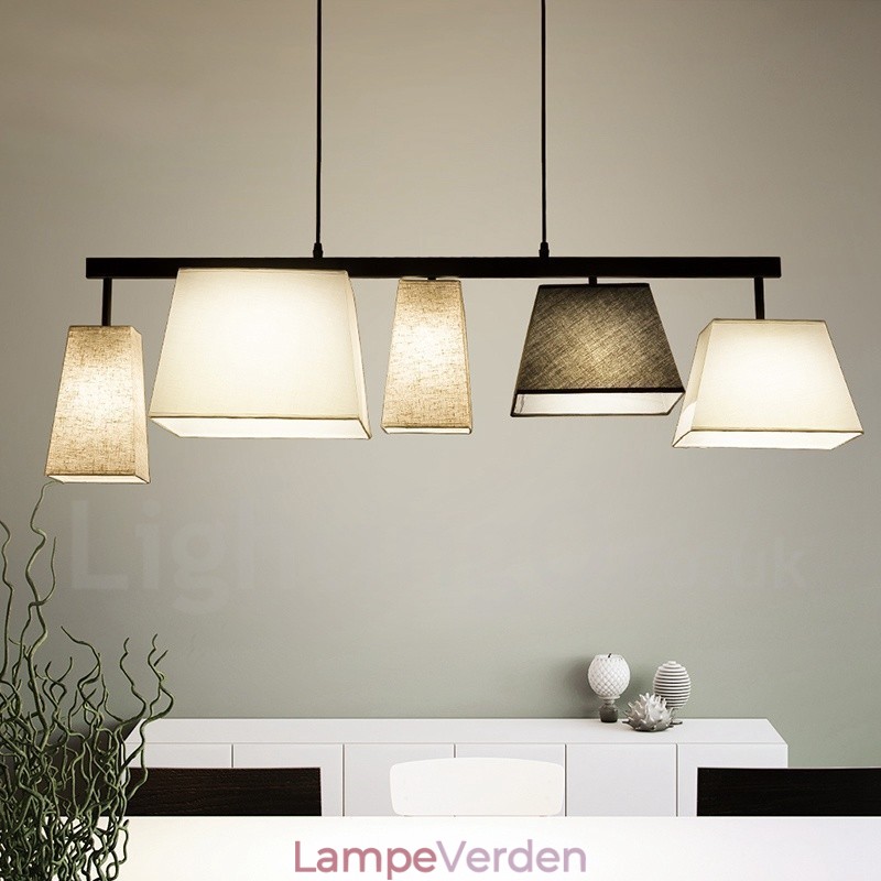 Moderne moderne 5 lys stål pendellampe med stofskærm