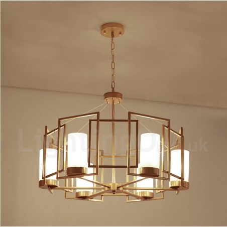 Moderne moderne 6 lys messing pendel med glasskærm Moderne moderne 6 lys messing pendel med glasskærm