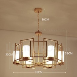 Moderne moderne 6 lys messing pendel med glasskærm