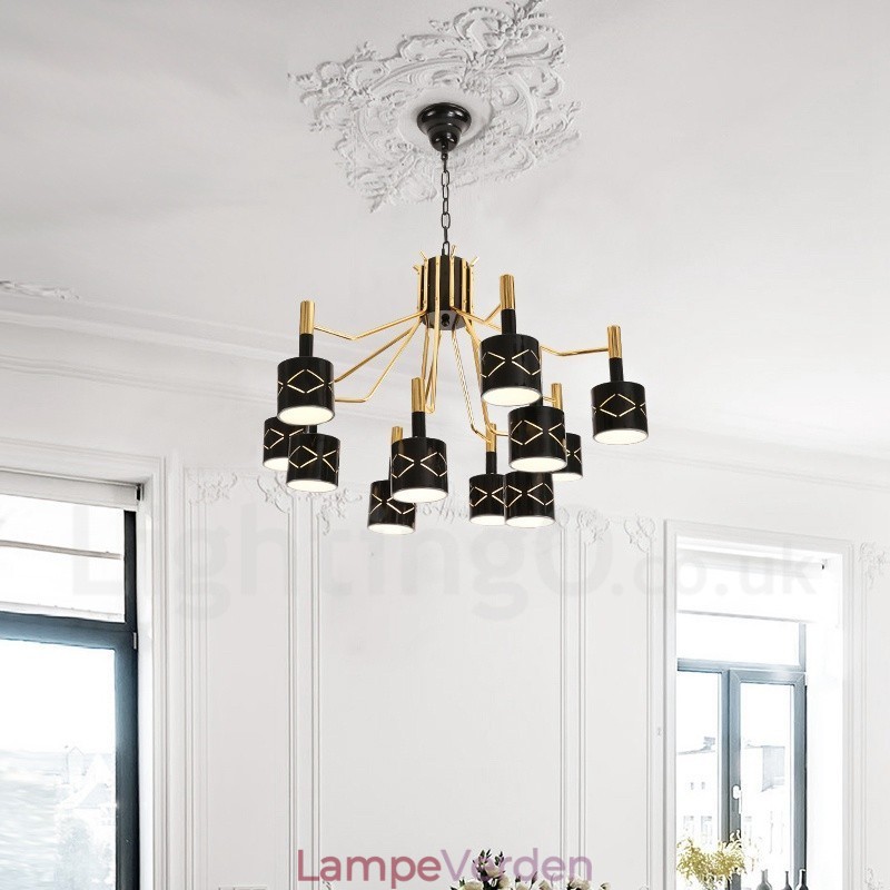 Moderne moderne 12 lyse stållysekrone med stålskærm