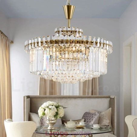 Moderne moderne 9 lyse stål pendellampe med krystalskærm