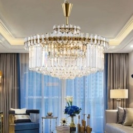 Moderne moderne 9 lyse stål pendellampe med krystalskærm