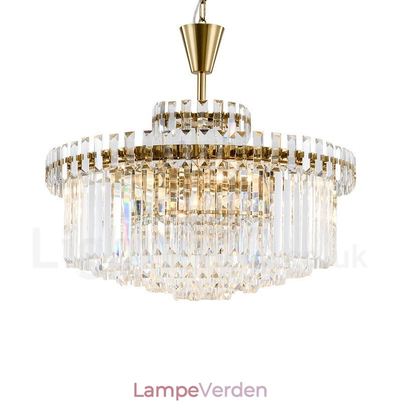 Moderne moderne 9 lyse stål pendellampe med krystalskærm