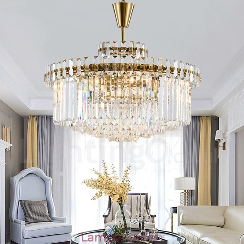 Moderne moderne 9 lyse stål pendellampe med krystalskærm