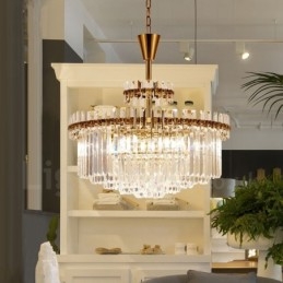 Moderne moderne 9 lyse stål pendellampe med krystalskærm