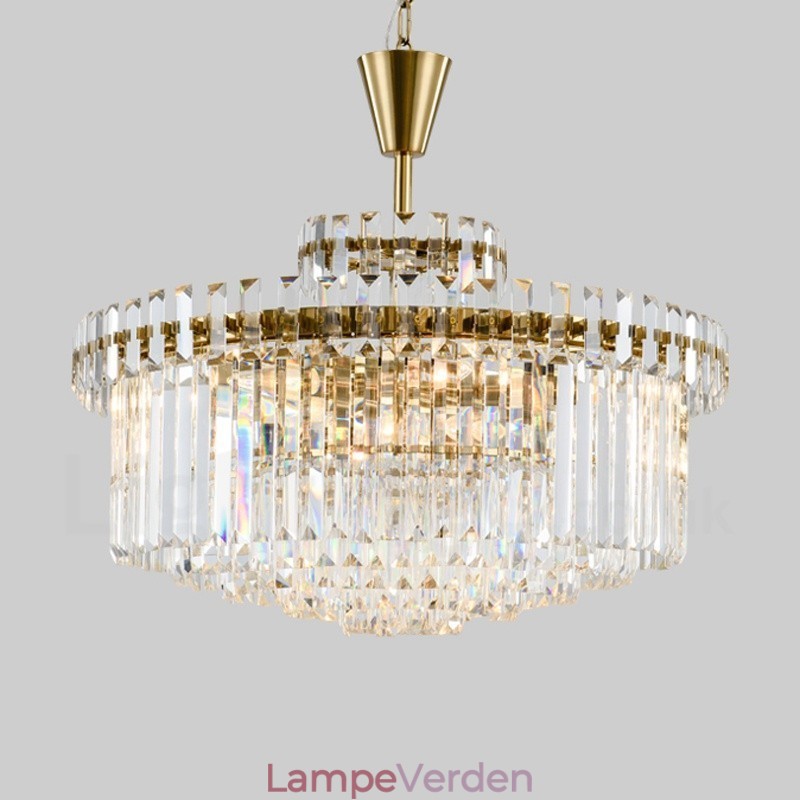 Moderne moderne 9 lyse stål pendellampe med krystalskærm