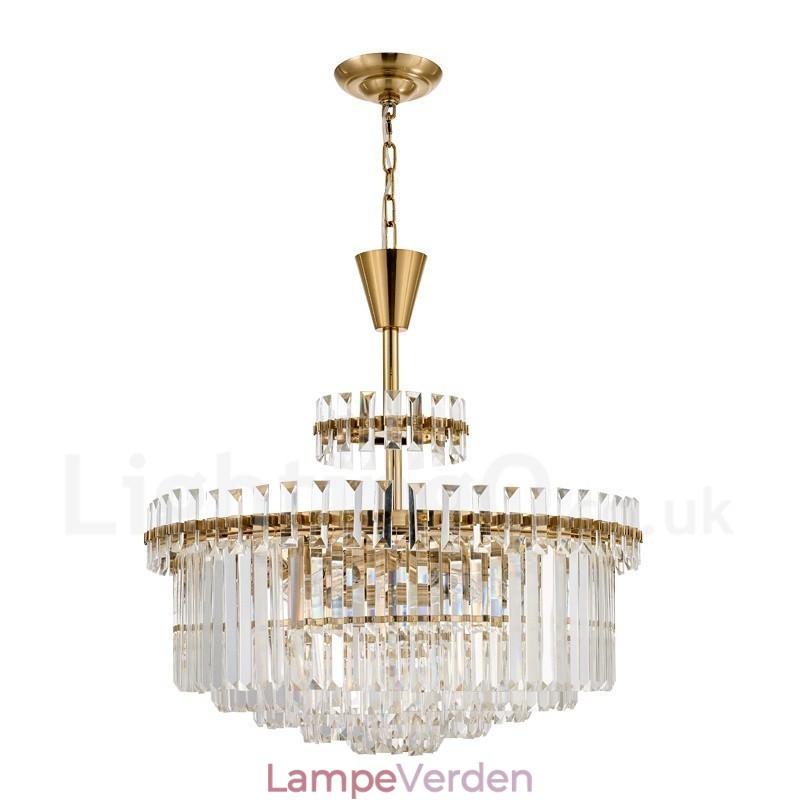 Moderne moderne 9 lyse stål pendellampe med krystalskærm