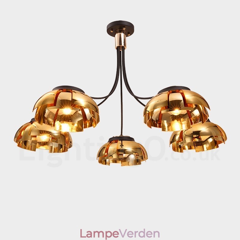 Moderne moderne 5 lyse stållysekrone med akrylskærm