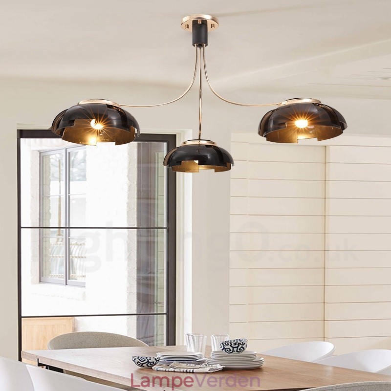 Moderne moderne 3 lyse stållysekrone med akrylskærm