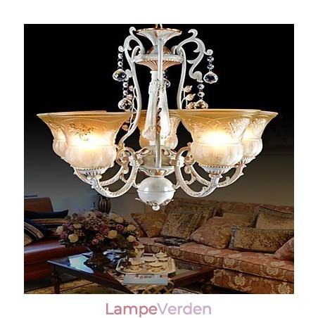 Hvid lysekrone fem lys mønster glasskærm håndforgyldt europæisk retro klassisk