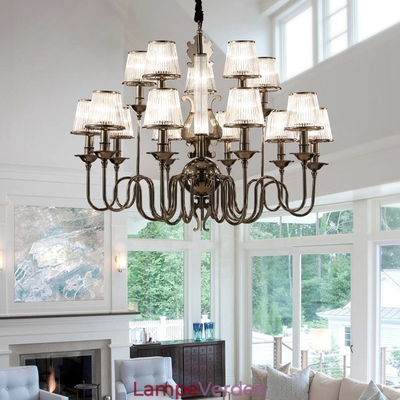 Moderne moderne lysekrone i 15 lys stål med akrylskærm