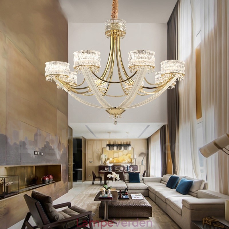 Moderne moderne 8 lyse stållysekrone med krystalskærm