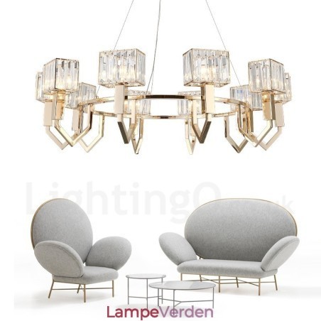 Moderne moderne 10 lys stål pendellampe med krystalskærm