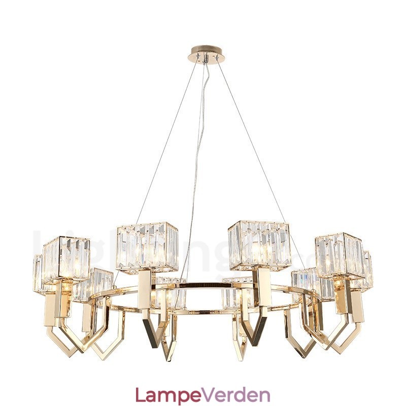 Moderne moderne 10 lys stål pendellampe med krystalskærm