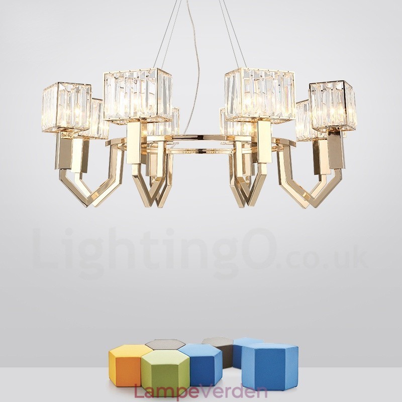 Moderne moderne 8 lys stål pendellampe med krystalskærm