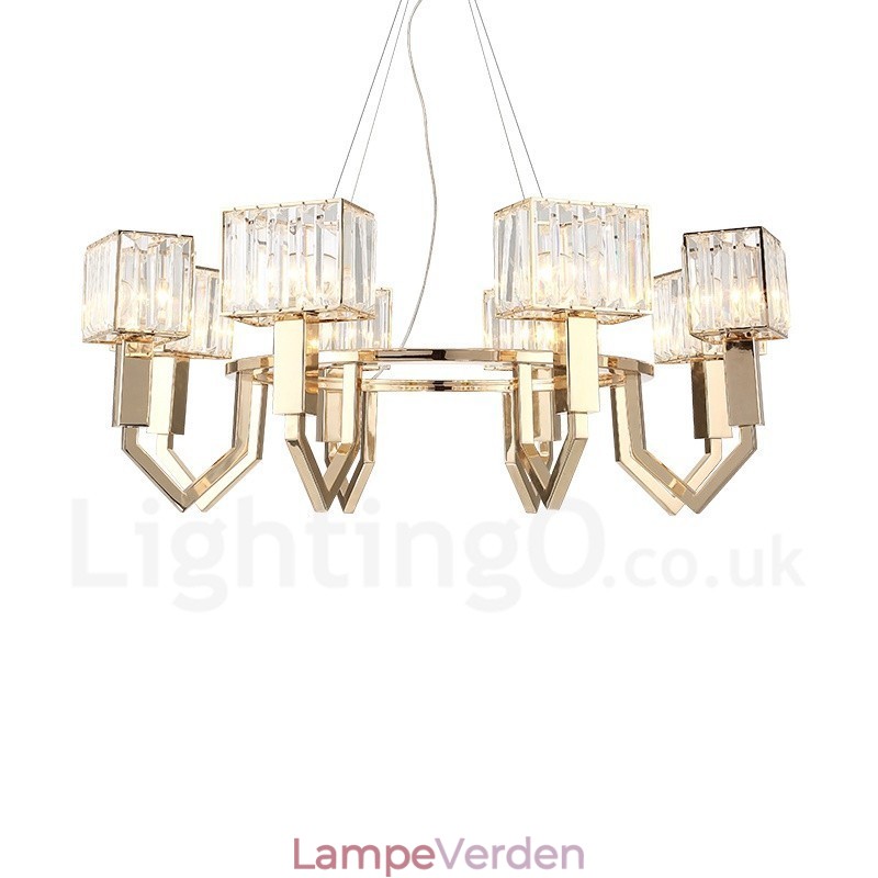 Moderne moderne 8 lys stål pendellampe med krystalskærm