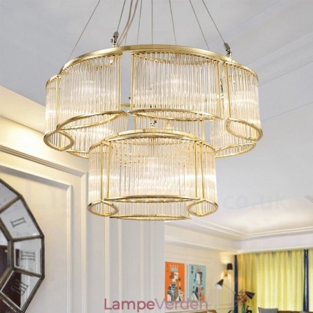 Moderne moderne 11 lys stål pendellampe med krystalglasskærm