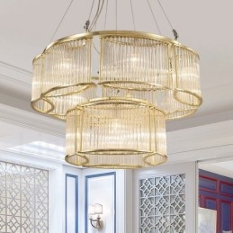 Moderne moderne 11 lys stål pendellampe med krystalglasskærm