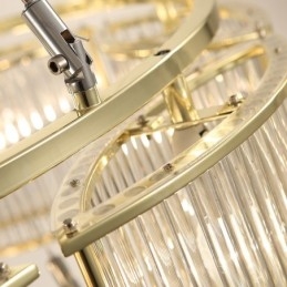 Moderne moderne 11 lys stål pendellampe med krystalglasskærm