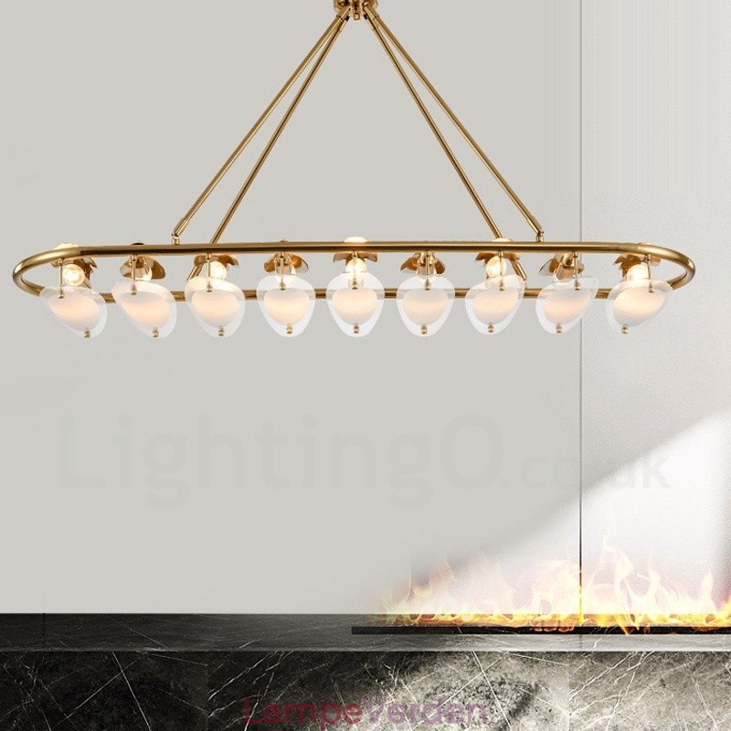 Modern Contemporary 9 Light Messing Pendel med glasskærm