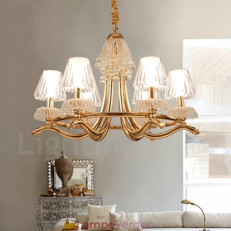 Moderne moderne lysekrone i 6 lys krystalstål med akrylskærm