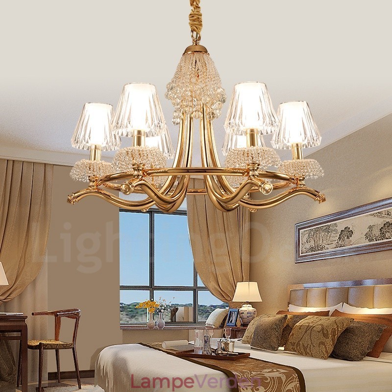 Moderne moderne lysekrone i 6 lys krystalstål med akrylskærm