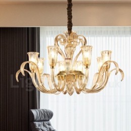 Moderne moderne 8 lys lysekrone i glas med glasskærm