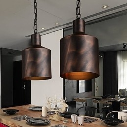 Lysekrone Rustik Lodge Drum Metal Pendel Light