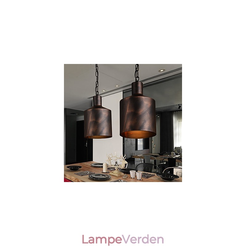 Lysekrone Rustik Lodge Drum Metal Pendel Light
