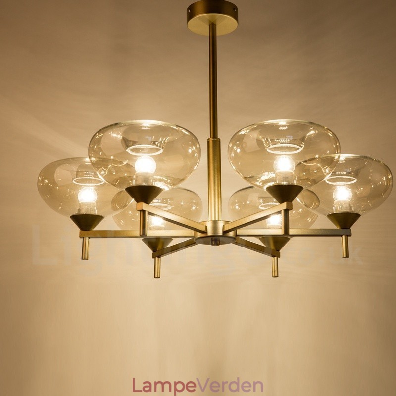 Moderne moderne 6 lys aluminiumslegering lysekrone med glasskærm