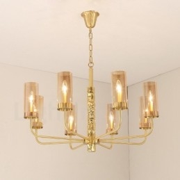 Moderne moderne 8 lys messing lysekrone med glasskærm