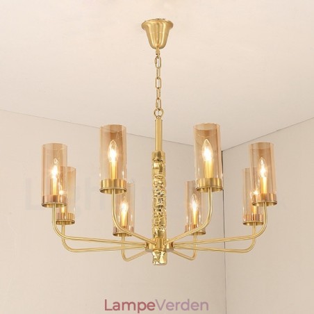 Moderne moderne 8 lys messing lysekrone med glasskærm Moderne moderne 8 lys messing lysekrone med glasskærm